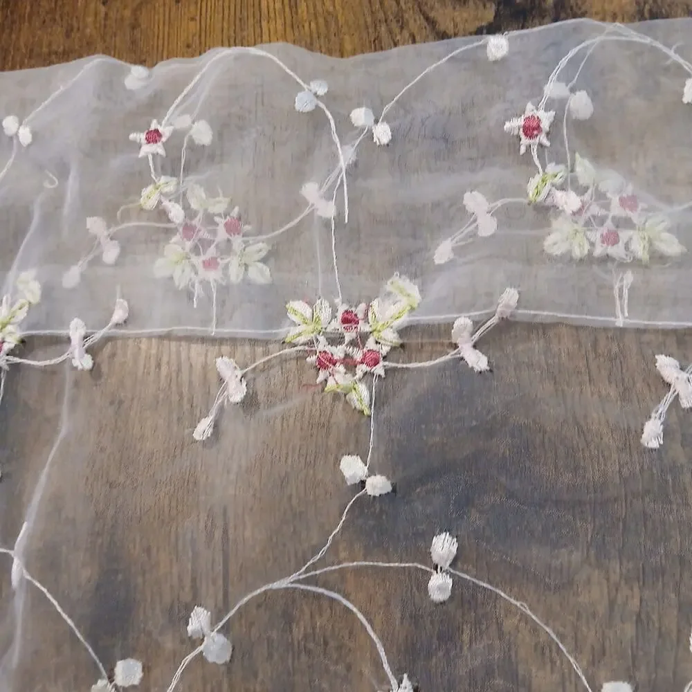 KIDSLine‎ Sheer Single Curtain Panel Pink White Green Flowers Vines 80